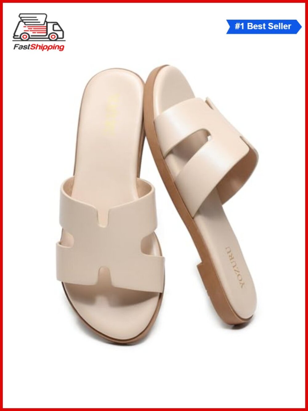 ✨ Womens Flat Sandals Slide Dressy Summer Comfortable Faux Leather Open Toe